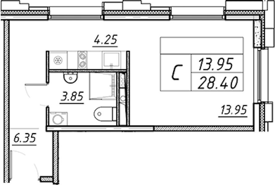 Квартира студия 28.4 м², 15/16 эт., ЖК «Avenue Apart Pulkovo»
